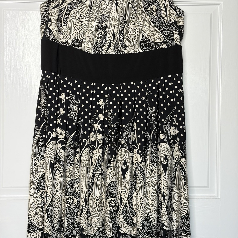 R&M Richards‎ Dress Womens 16W Paisley Polka Dot Empire Waist Sleeveless Black - Picture 3 of 7